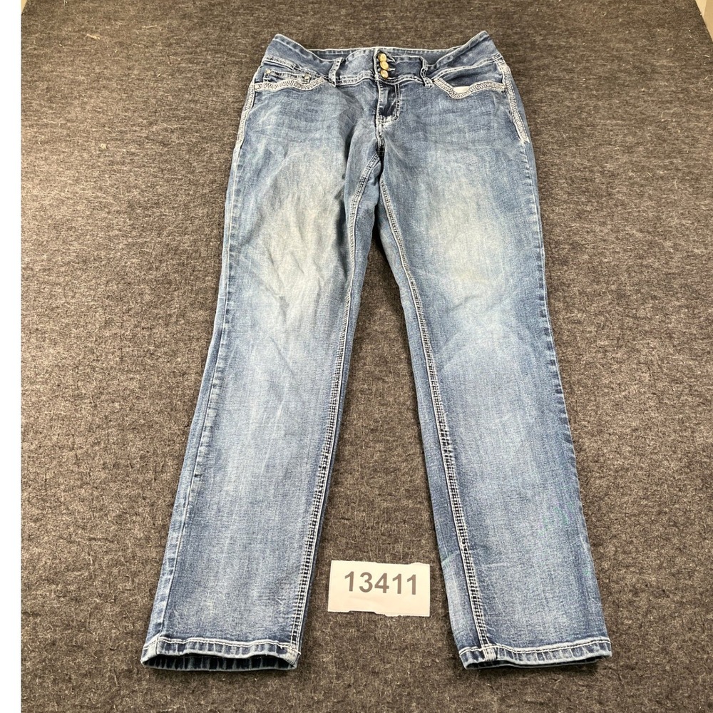CATO Premium Jeans Womens 14 Blue Denim Flap Pocket Embroidered Straight Leg